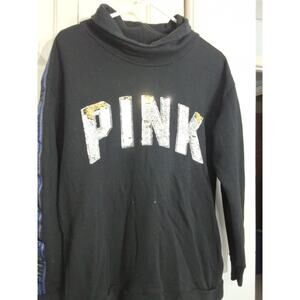 Victoria's Secret Pink Black Cowl Bling Sweater S/P Pockets, Arm Decor